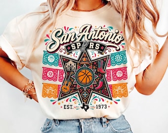 Comfort Colors® San Antonio Basketball Graphic Tee, Colorful Fiesta Game Day Shirt, Retro Basketball Fan Gift, Vintage Go Spurs Go Shirt
