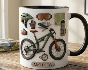 Tazza da mountain bike personalizzata, regalo per ciclisti con nome personalizzato, tazza da caffè MTB, regalo per motociclisti da uomo, tazza per amanti del ciclismo e delle avventure all'aria aperta