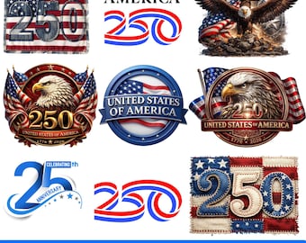 USA:s 250-årsjubileum PNG-paket, patriotisk clipart PNG, amerikansk flagga PNG, 4 juli PNG-paket, amerikansk 250 PNG, digital nedladdning