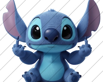 Stitch långfinger PNG (digital nedladdning), rolig söm PNG, Stitch skjorta PNG, Lilo och Stitch PNG, Stitch tecknad PNG, blå söm PNG
