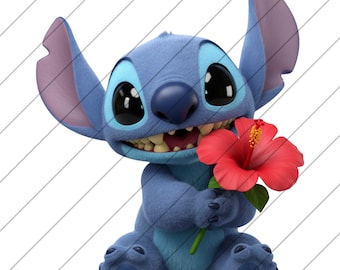 Stygn med blomma png, romantisk stygn png, Lilo och Stitch png, Stitch skjorta png, Stitch tecknad png