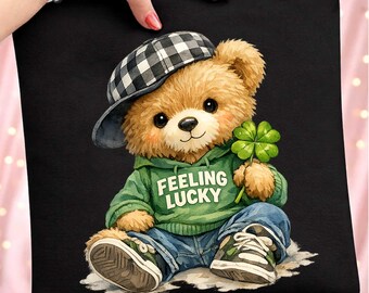 St Patricks Day-björn png trendig design, nallebjörn med tur png, lyckosamrock png, St Patricks dag, lycko-png, St Patricks skjorta png