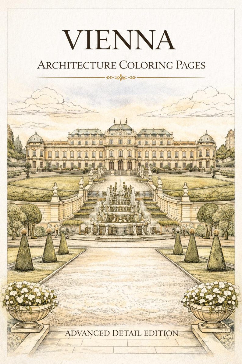 Vienna Architecture Coloring Pages – Detailed Line Art – Advanced Adult ...