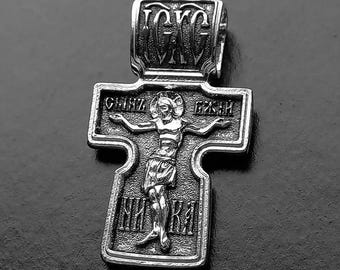 925 Sterling Silver Orthodox Cross Pendant, Jesus Christ, Archangel Michael, Christian Jewelry