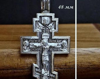 Orthodox Cross Pendant: Jesus Christ Prayer, 925 Sterling Silver Christian Jewelry