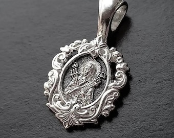 Sterling Silver Seven Sorrows Pendant, Softener of Evil Hearts Icon, Orthodox Prayer Necklace