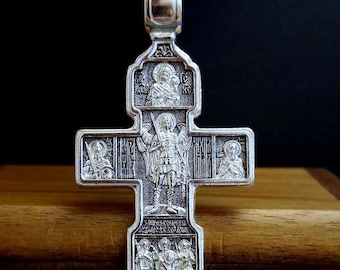 Large Men's Orthodox Cross Pendant: Sterling Silver, Blackened, Christian Jewelry
