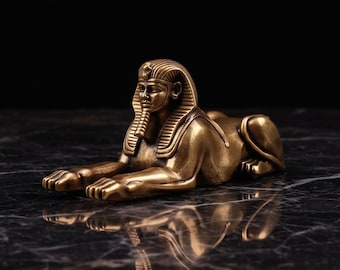 Solid Brass Sphinx Figurine: Egyptian Mythology Retro Sculpture, Desk Decor