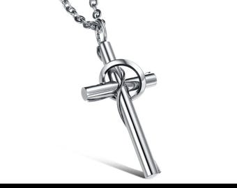 Luxury Silver Cross Necklace Stainless Steel Pendant Chain Unisex Faith Jewelry Gift for Men and  Women