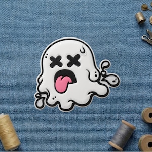 Cute Melting Ghost PVC Patch, Kawaii Halloween Spooky 3D Rubber Morale Patch, Limited Edition Tactical Hook Loop Badge for Backpacks Jackets