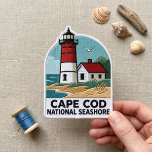 Cape Cod National Seashore Patch, Massachusetts Lighthouse Embroidered Badge, Vintage Ocean Beach Iron On, New England Travel Souvenir Gift
