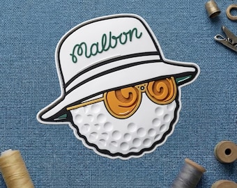 Malbon Golf PVC Patch Hook and Loop, Cool Golf Ball Mascot Bucket Hat Sunglasses Rubber Morale Patch, Vintage Sports Gift Badge Backpack