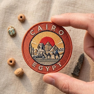 Cairo Egypt Patch, Giza Pyramids Sphinx Embroidered Badge, Vintage Desert Caravan Iron On, Egyptian Travel Souvenir Jacket Backpack Gift