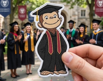 Curious George Graduation Patch, Monkey Graduate Cap Gown Embroidered Iron On Applique, Cute Cartoon Kids Badge for Backpack Denim Jacket