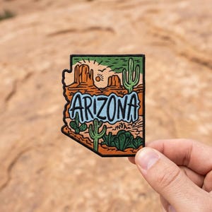 Arizona State Map Patch, Saguaro Cactus Desert Embroidered Badge, Vintage Southwest Iron On Travel Souvenir, AZ Emblem Jacket Backpack