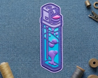Lava Lamp Lighter PVC Patch, Retro Purple Neon Rubber Badge for Backpacks, 90s Aesthetic Bic Style Morale Patch Velcro, Trippy EDM Gift
