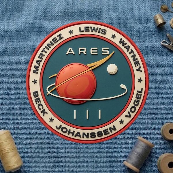 Ares III Mission PVC Patch Hook and Loop, The Martian Mark Watney Sci-Fi Space Exploration Rubber Morale Patch, Crew Insignia Cosplay Badge