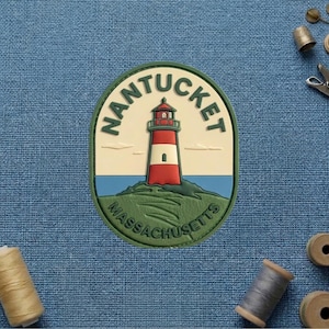Vintage Nantucket Massachusetts PVC Patch, Lighthouse Beach Travel 3D Rubber Morale Patch, Coastal Souvenir Tactical Badge for Backpacks