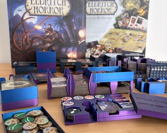 Eldritch Horror Board Game Insert 3D Printed Organizer Sleeved Cards Forsaken Lore Cities Ruin