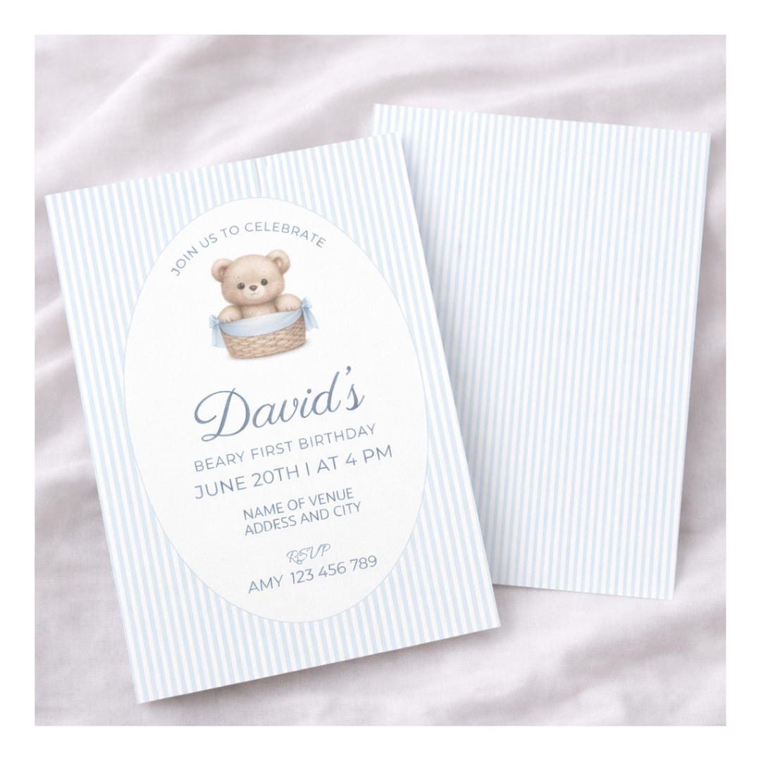 Baby Boy Teddy Bear First Birthday Invitation (digital Download) - Etsy