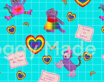 Seamless Pride Cat Pattern | LGBTQ Cat Digital Paper | Rainbow Cats PNG | Cute Cat Design for Tumbler, Fabric & Crafts | Instant Download