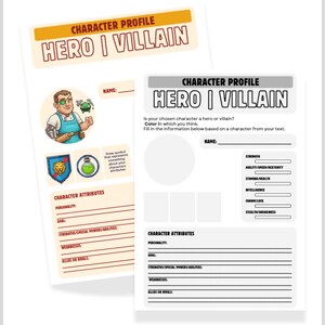 Character Profile Worksheet | Hero vs Villain | Narrative Writing | Years 3–6