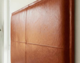 Moroccan Leather Headboard | Thick Cowhide Bed Backrest | Boho Chic Wall Decor brown