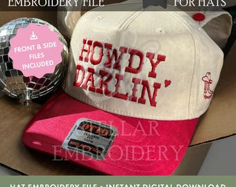 Howdy Darlin': Plik z projektem haftu maszynowego „Czapka kowbojka z napisem Trucker” (pobranie cyfrowe)