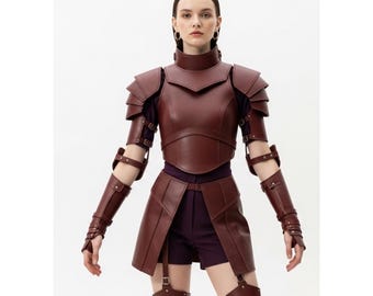 Handmade Crusader Battle Armor for Women | Medieval Leather Outfit | LARP Festival Wear | Gift for Her