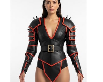 Handmade Black Knight Armor for Women | Gothic Leather Ensemble | LARP Cosplay Wear | Gift for Her