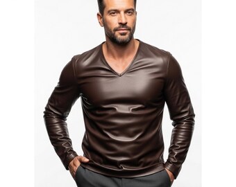 Maglietta intima in pelle da uomo / Canottiera in pelle slim fit realizzata a mano / Comoda ed elegante / Regalo per lui