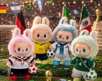 Labubu 17cm Doll Soccer Jersey Set, Argentina Brazil Germany Mexico Football Outfit