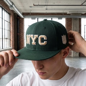 Green NYC Embroidered Flat Brim Snapback Hat, Father's Day gift, Unisex Streetwear Baseball Cap