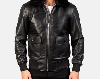 Chaqueta bomber de cuero negro para hombre, chaqueta de motociclista clásica y elegante, abrigo de moda de invierno.
