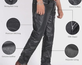 Pantalones de motociclista ajustados de cuero genuino para hombre – Pantalones de moda urbana