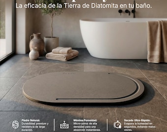Tappetino da bagno ovale in diatomite ZAREK | Pietra naturale ultra assorbente, antiscivolo e antibatterica (60x39 cm)