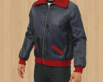 Men's Black Bomber Jacket Red Collar Stylish Zip Up Jacket Casual Streetwear Winter Coat Trendy Fashion Gift for Him