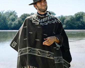 Mens Western Aztec Poncho, Vintage Cowboy Cape Blanket, Rancher Festival Outfit, Retro Mexican Inspired Shawl