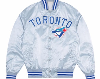 Frozen Sky Toronto Varsity Jacket – Luxe Satin Baseball Bomber | Retro Streetwear Statement Jacket (Unisex) Gift for Him