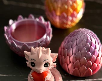Dragón rosa con decoración de corazón en huevo de dragón - Lindo adorno vintage 3D de alta calidad, regalo de San Valentín para niños, estatua de decoración para el hogar
