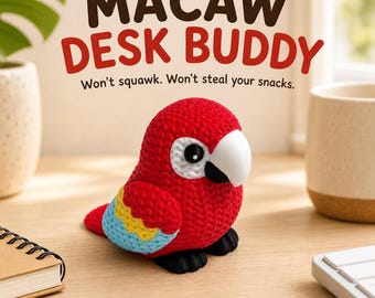 Knitted Plastic Macaw Bird Decor | Tropical Parrot Desk Shelf Ornament