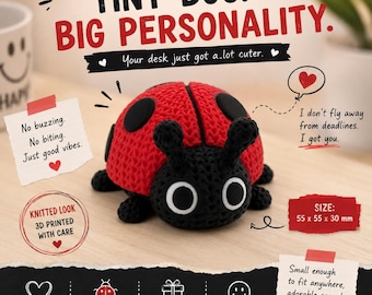 Knitted Ladybug Desk Decor | 3D Printed Office Buddy