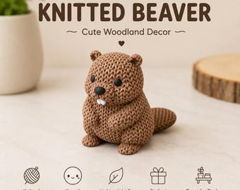 Decoración de castor tejido a mano con temática de bosque / Amigo de escritorio impreso en 3D, figura de cabaña kawaii