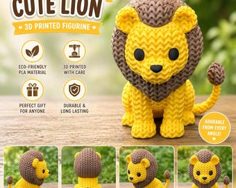 Figura de león impresa en 3D – Decoración de escritorio con textura tejida, regalo para amantes de los animales