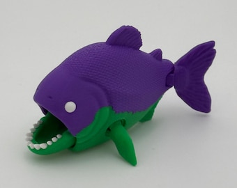 Articulated Piranha Fidget Toy – 3D Printed Moving Mouth Ocean Creature, Desk Buddy