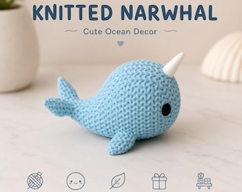 Decoración de narval tejido a mano / Amigo de estante con forma de animal marino kawaii