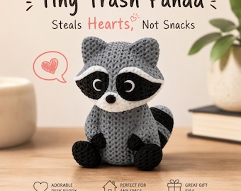Knitted Raccoon Figurine | 3D Printed Woodland Desk Buddy, Office Decor