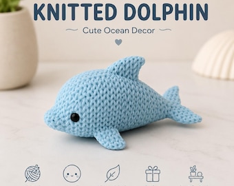Decoración de delfín tejida / Figura de animal marino, Kawaii para estante de escritorio