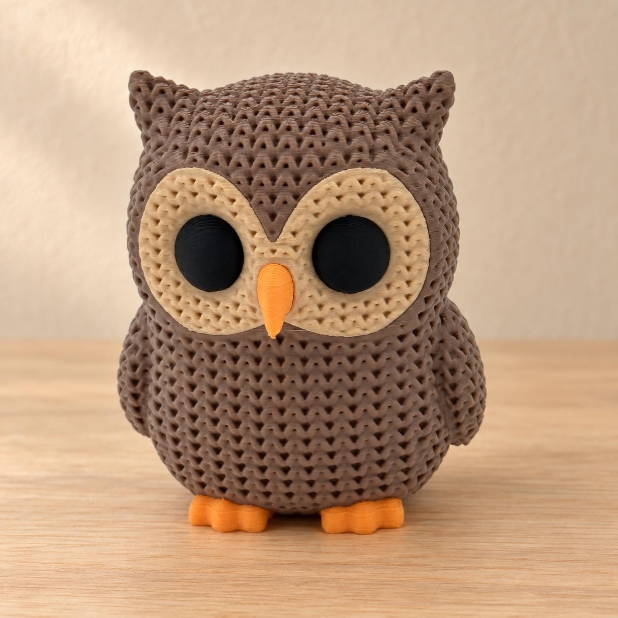 Owl Figurine, Knit-Look 3D Printed Woodland Desk Decor