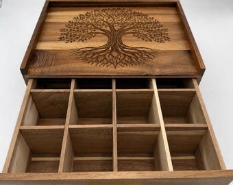 Customized Acacia Tea Box with 12 pockets | housewarming gift | wedding | house decor
